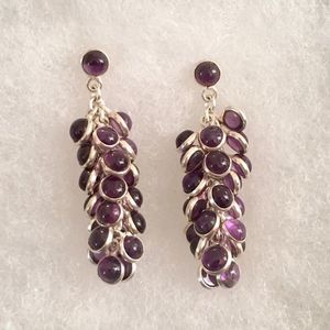 Vintage Sterling Silver Wrapped Faceted Amethyst Drop Dangle Earrings